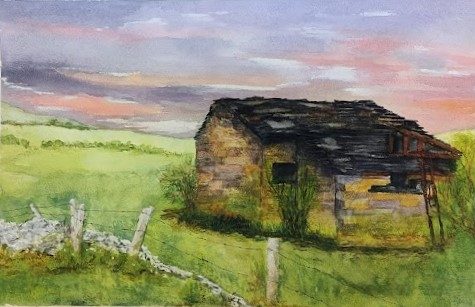 CD, derelict barn, Yorkshire Dales, mixed media.